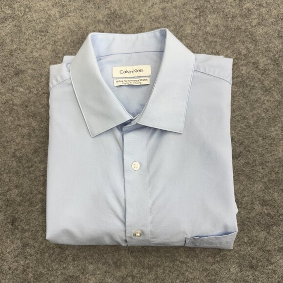 Calvin Klein Men's Active Performance Dress Shirt Blue 16-16.5 36/37, L, NEW - Picture 11 of 12